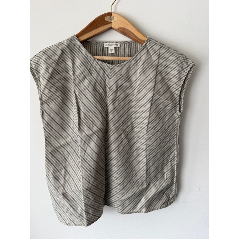 Coldwater Creek Gray‎ Striped  Sleeveless V-Neck Blouse Top Petite Small PS